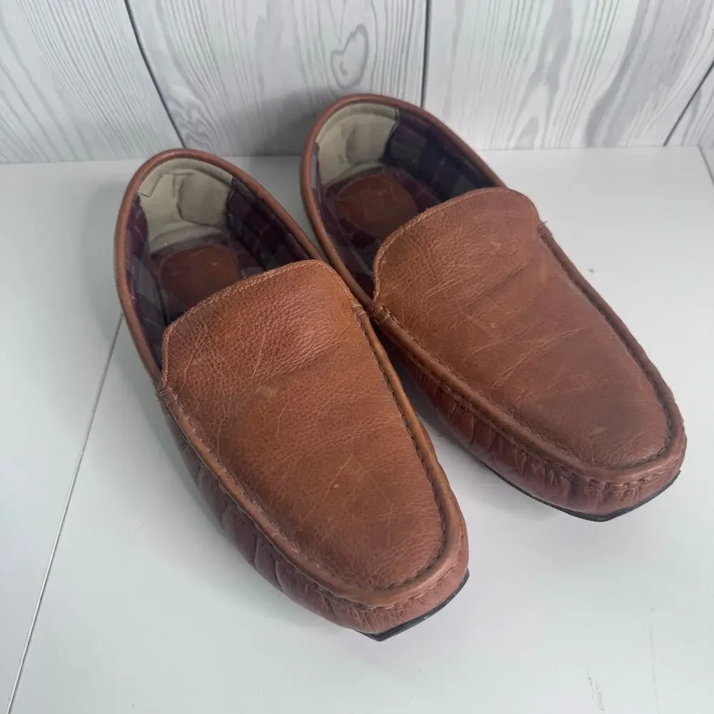 LL Bean Men’s Chestnut Leather Slipper Plaid Lined Style 284366 Size 12 Comfort